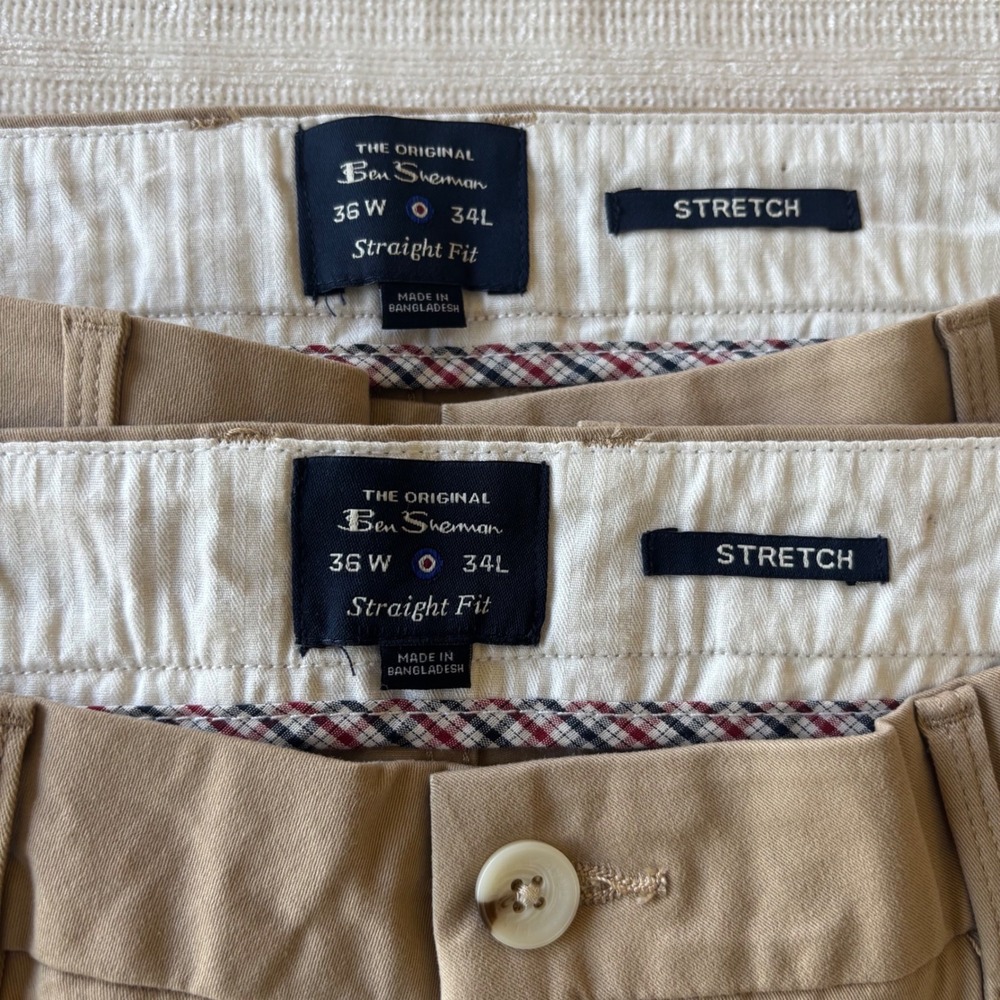 Lot of 2 Ben Sherman Mens 36x34 Straight Fit Stretch Chino Pants Khaki Tan - Picture 4 of 10